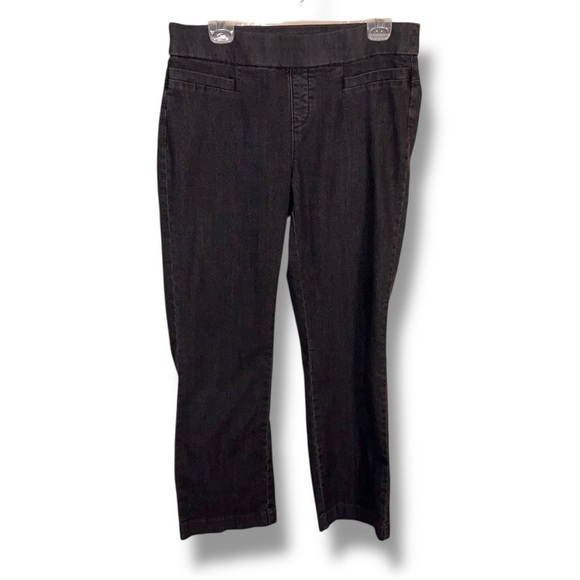 Size 12 Petite Lee Pull On Jeggings Stretch Black Dark Grey Casual Denim - Picture 1 of 13